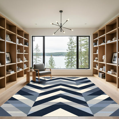 Navy Blue Geometric Chevron Angles Rug