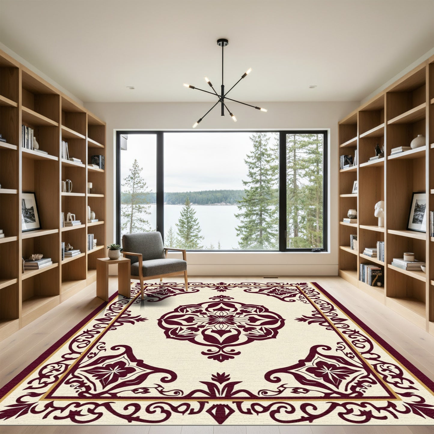 Regal Crimson Medallion Vine Border Rug
