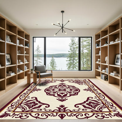 Regal Crimson Medallion Vine Border Rug