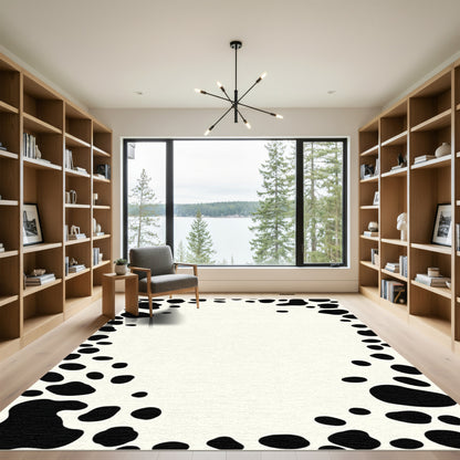 Black White Spots Border Rug
