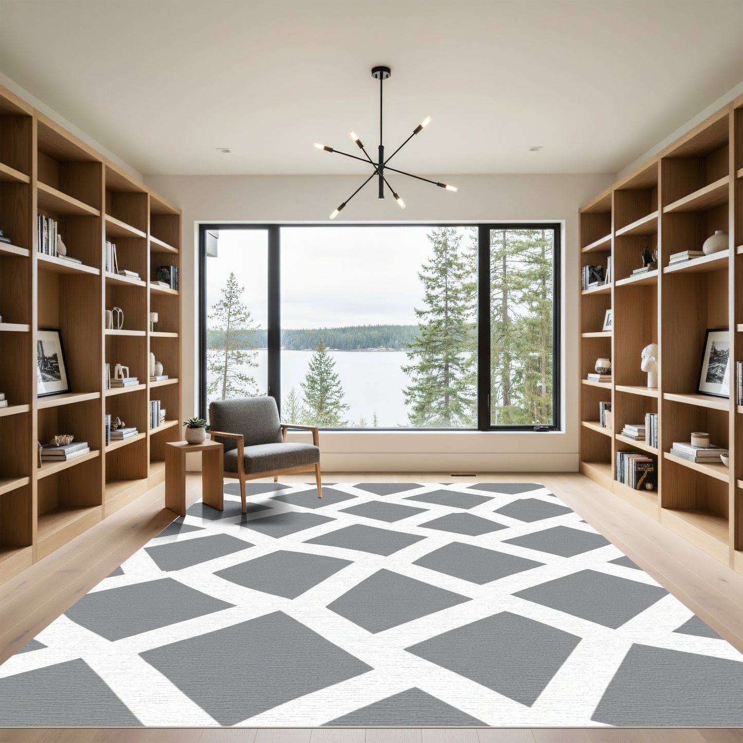 Gray White Intersecting Geo Tiles Rug