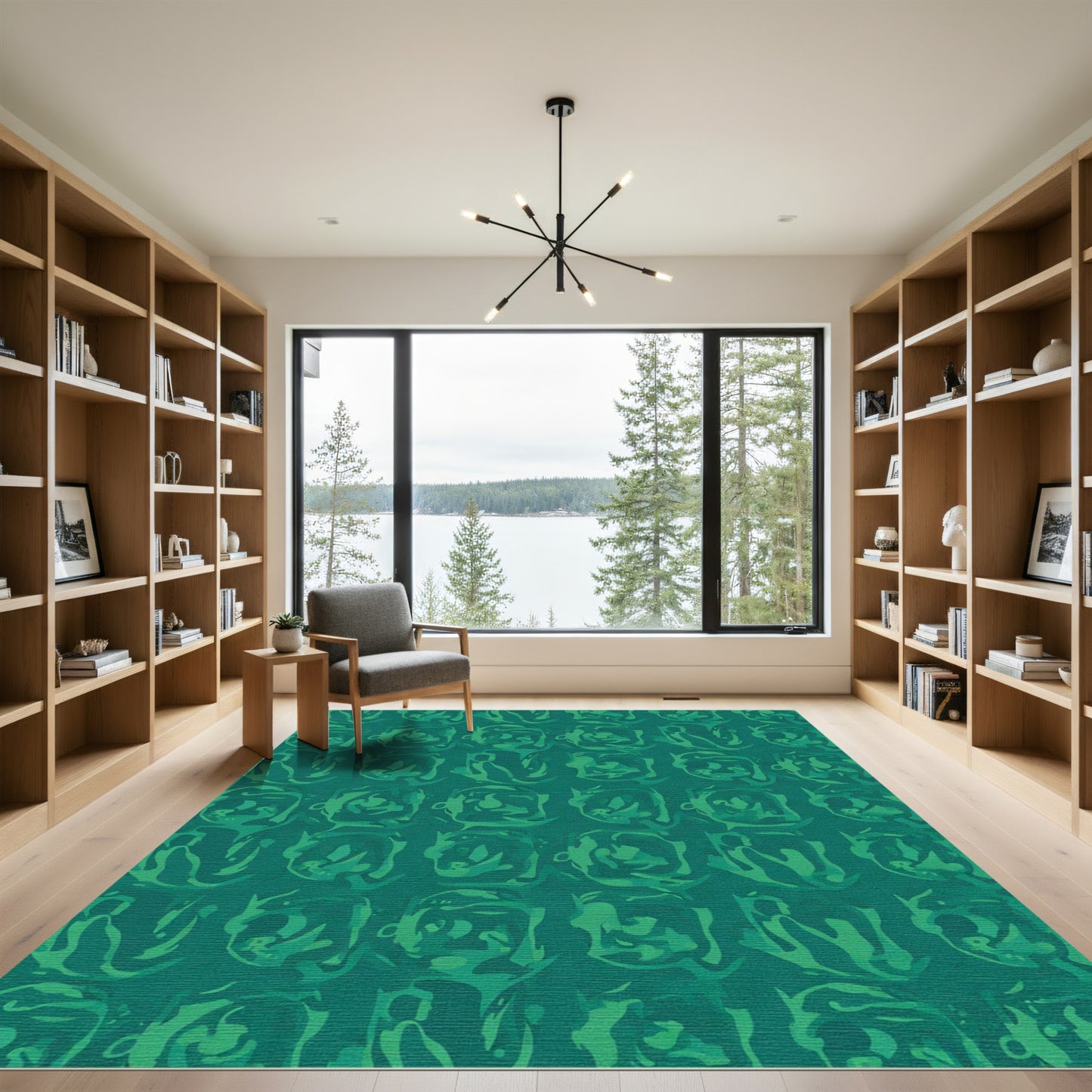 Abstract Green Face Grid Rug