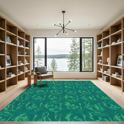Abstract Green Face Grid Rug