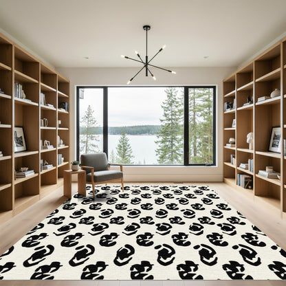 Black Organic Spots Ivory Background Rug