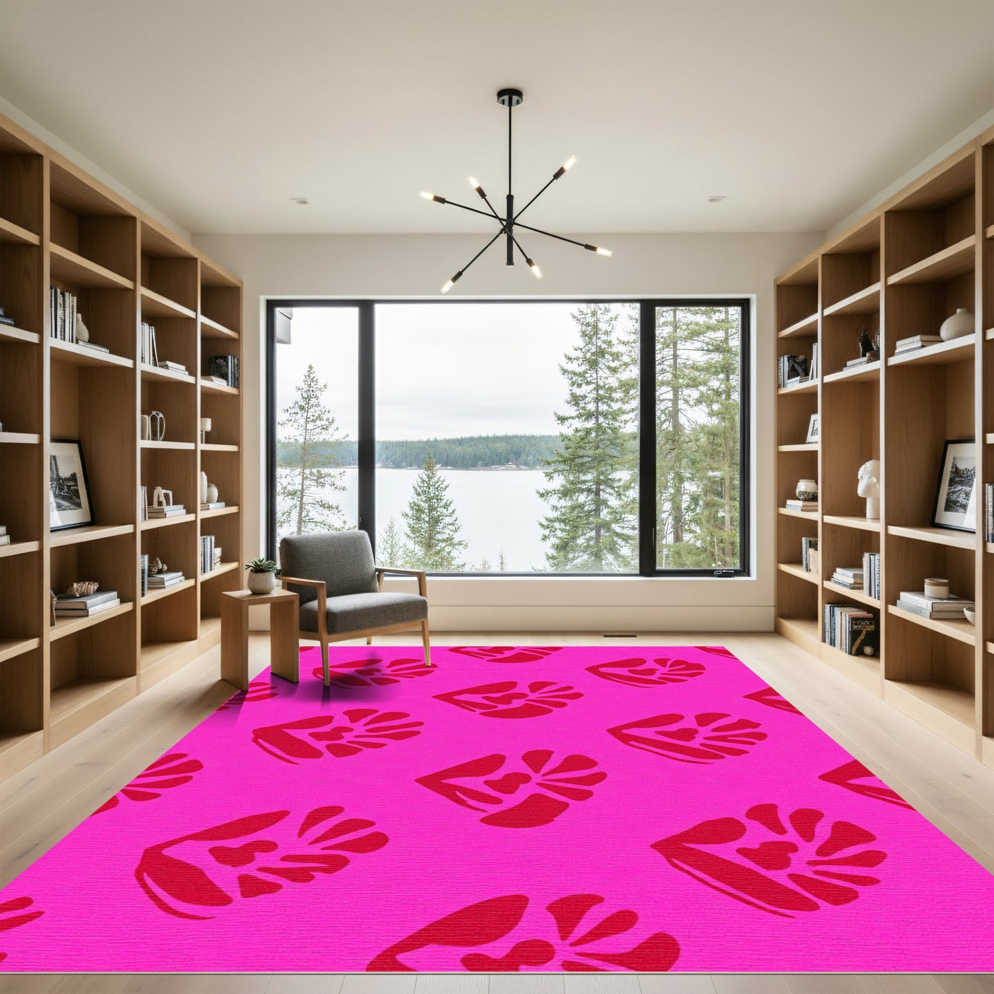Vibrant Pink Red Floral Imprint Rug