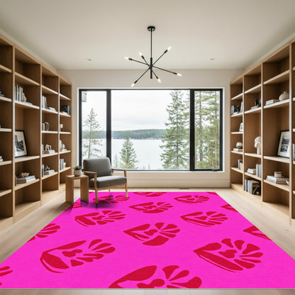 Vibrant Pink Red Floral Imprint Rug