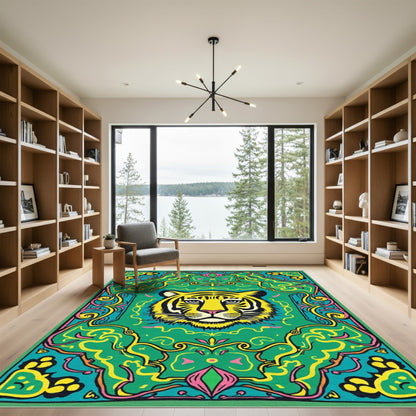 Vibrant Tiger In Ornate Floral Frame Rug