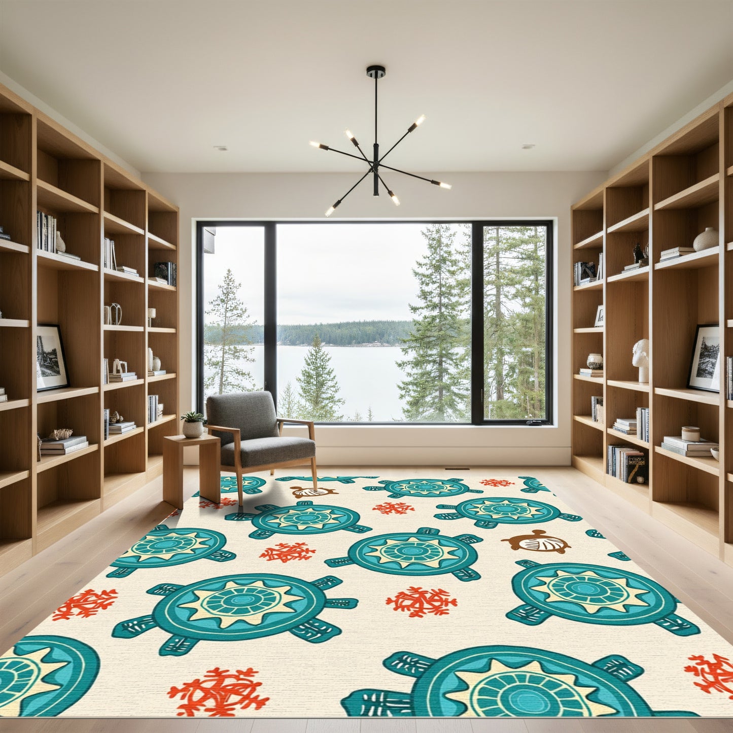 Teal Sun Turtle Coral Scatter Rug