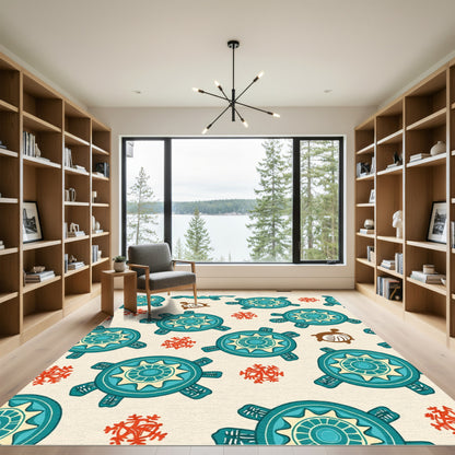 Teal Sun Turtle Coral Scatter Rug