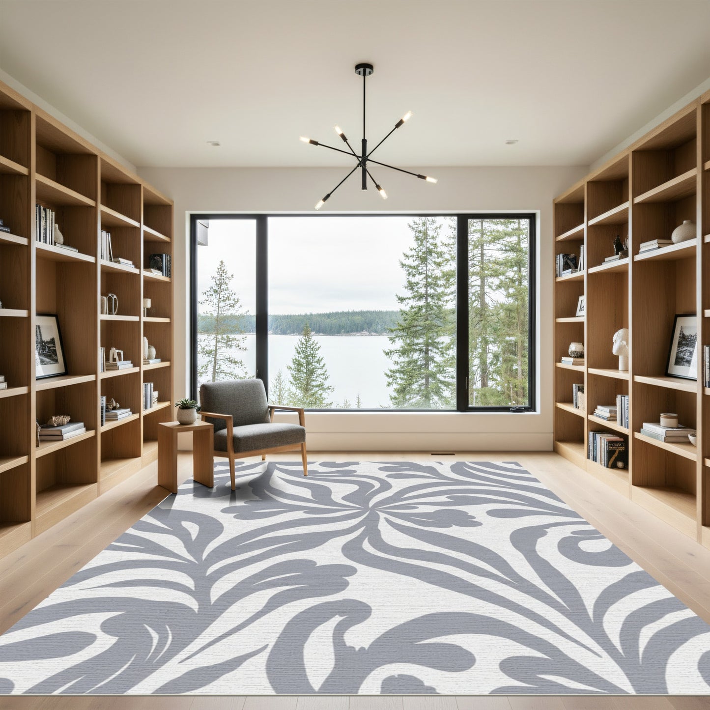 Soft Gray Floral Swirl Rug
