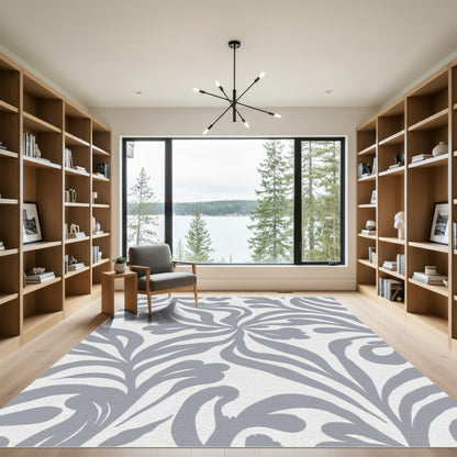 Soft Gray Floral Swirl Rug