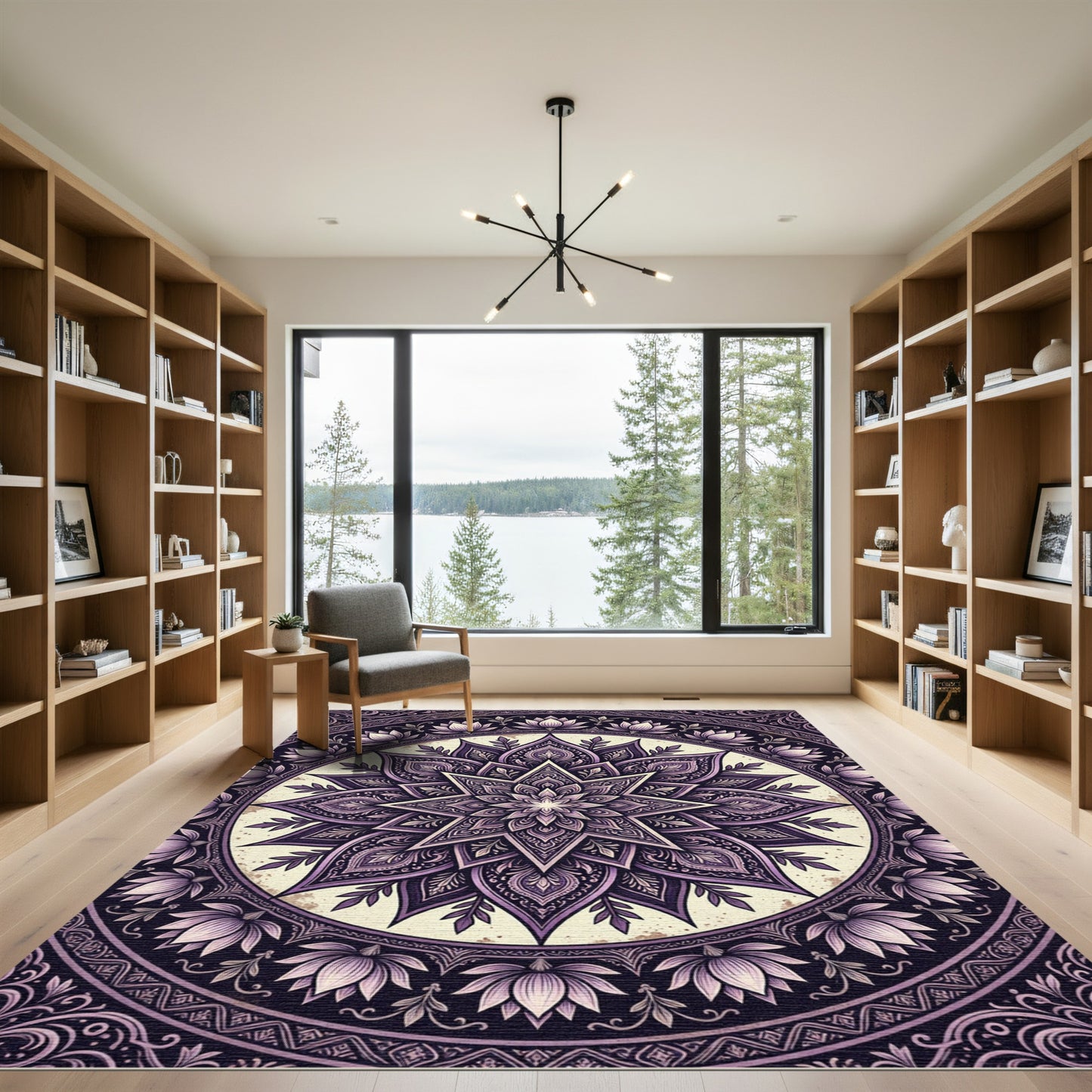 Elegant Purple Lotus Mandala Art Rug