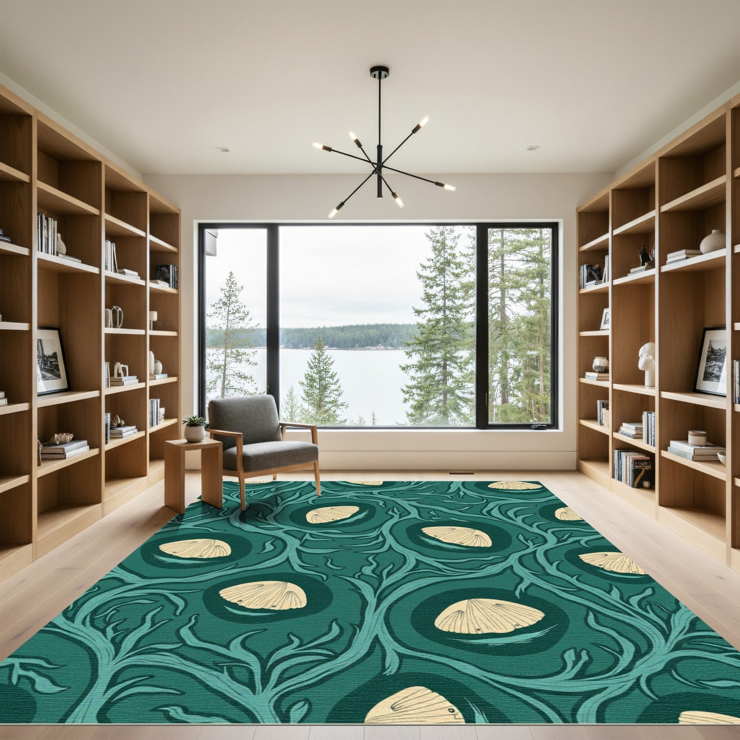 Emerald Green Scallop Vine Art Nouveau Rug