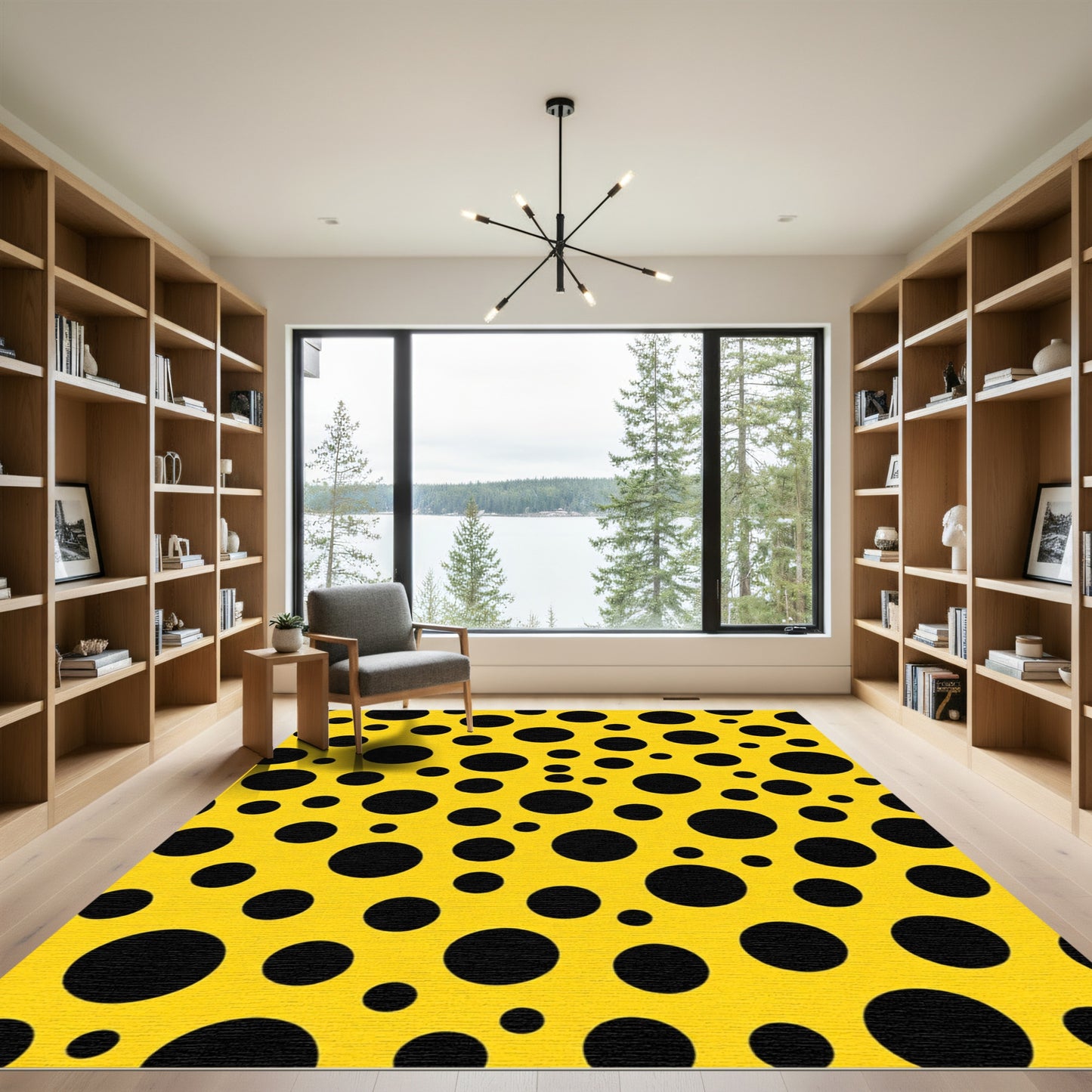 Vibrant Yellow Black Polka Dot Circles Rug