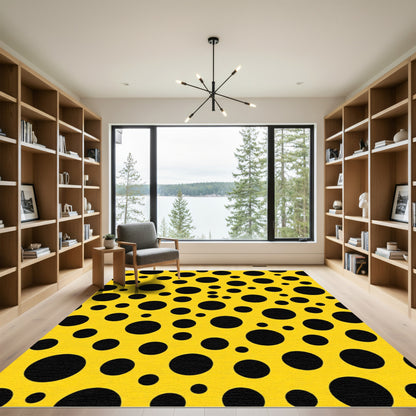Vibrant Yellow Black Polka Dot Circles Rug