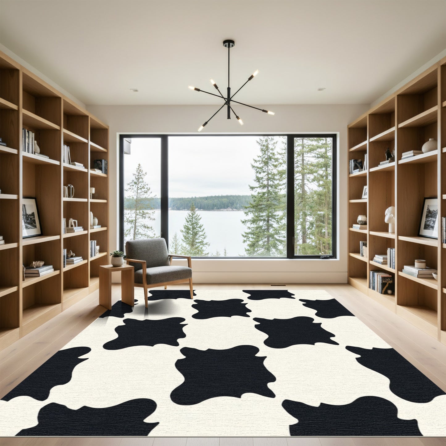 Bold Black White Organic Shapes Rug