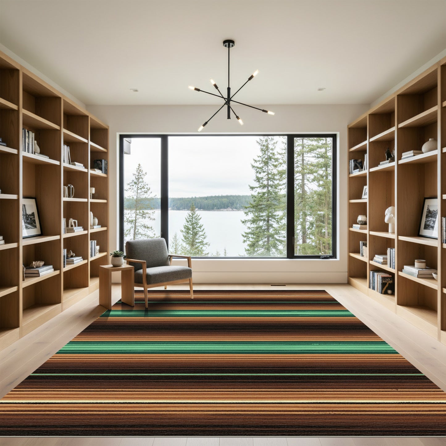 Earthy Brown and Green Striped Rug