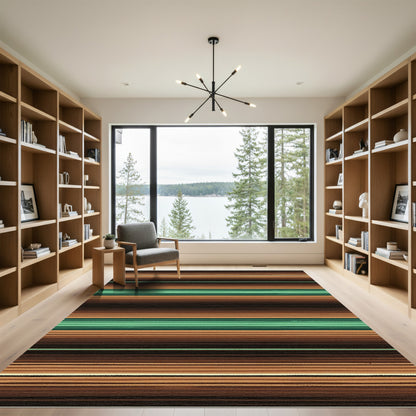 Earthy Brown and Green Striped Rug