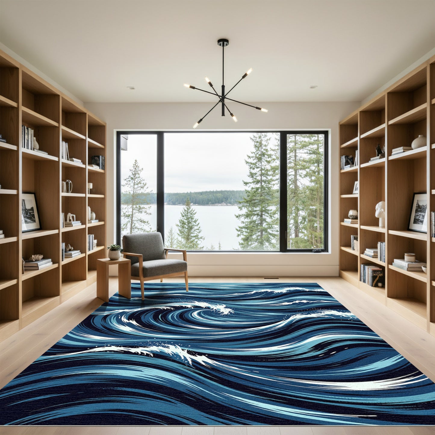 Deep Blue Ocean Wave Strokes Rug