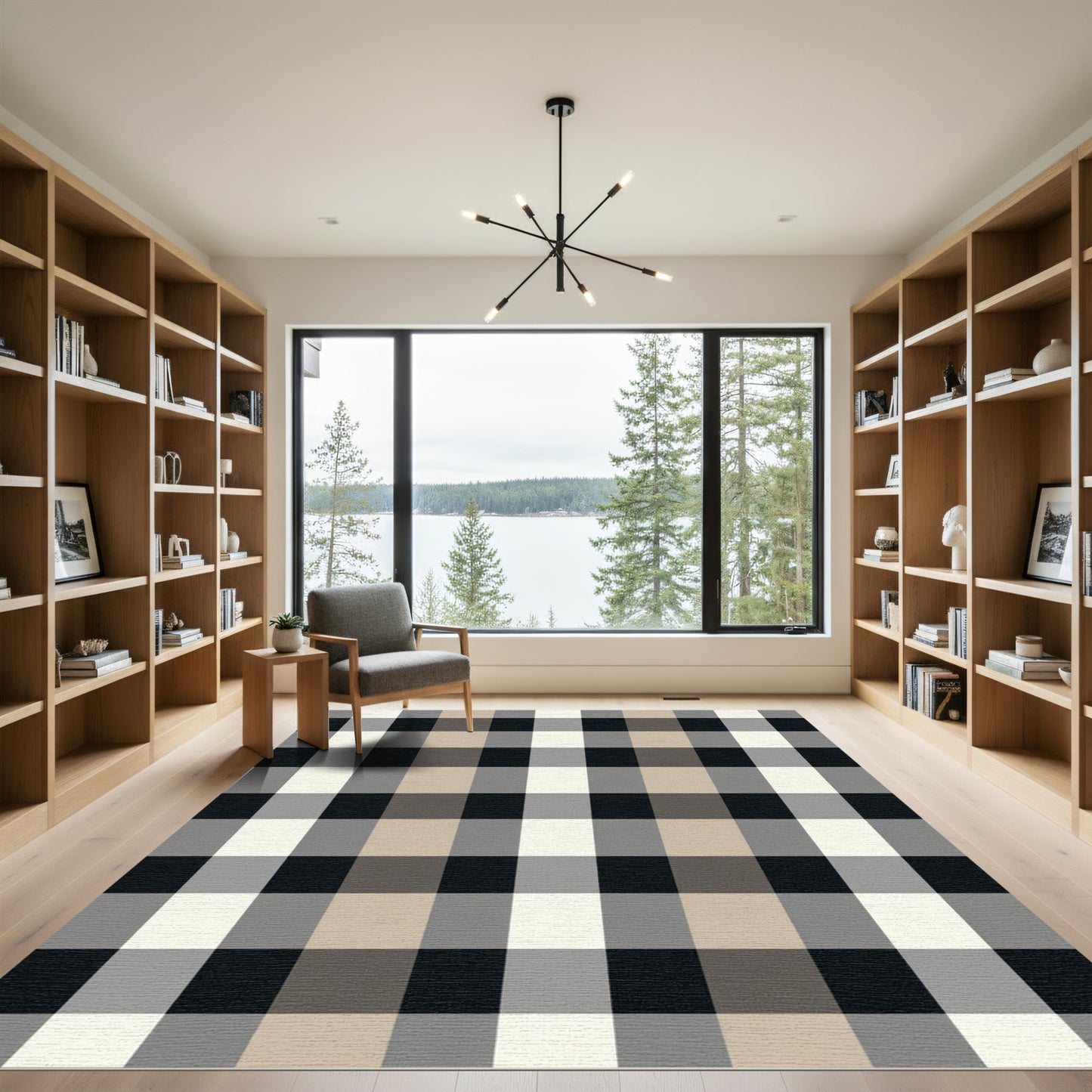 Black Tan Gray Buffalo Check Rug