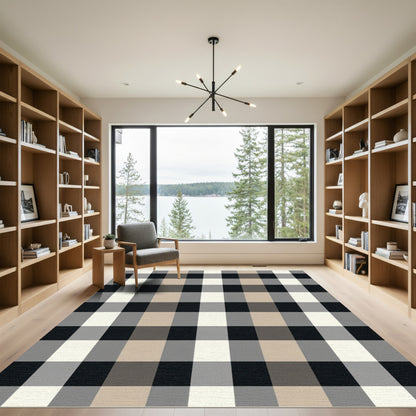 Black Tan Gray Buffalo Check Rug