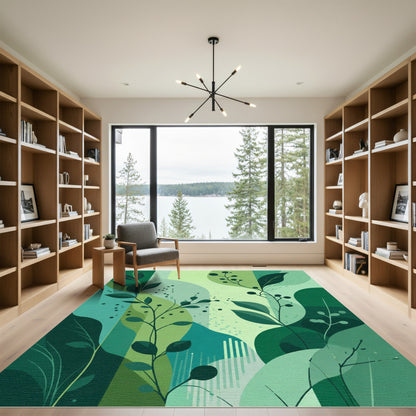 Emerald Green Botanical Abstraction Rug