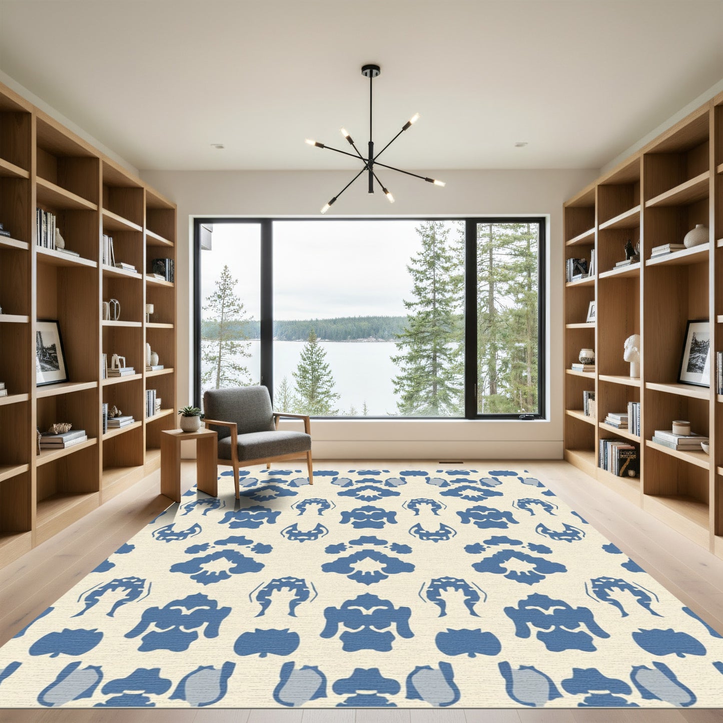 Blue Ivory Abstract Damask Rug