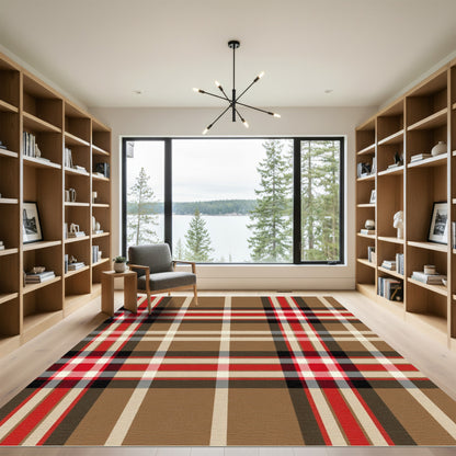 Classic Tartan Plaid Brown Red Rug