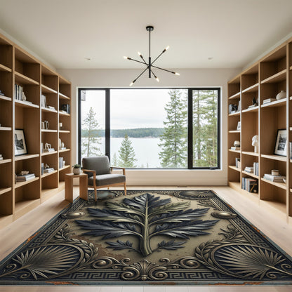 Metallic Gold Acanthus Leaf Greco Border Rug