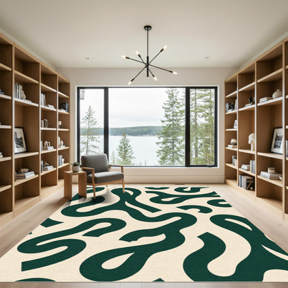 Deep Teal Organic Swirls Rug