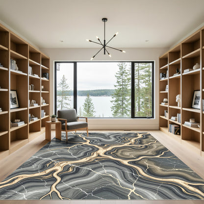 Elegant Gold Vein Marble Swirl Rug