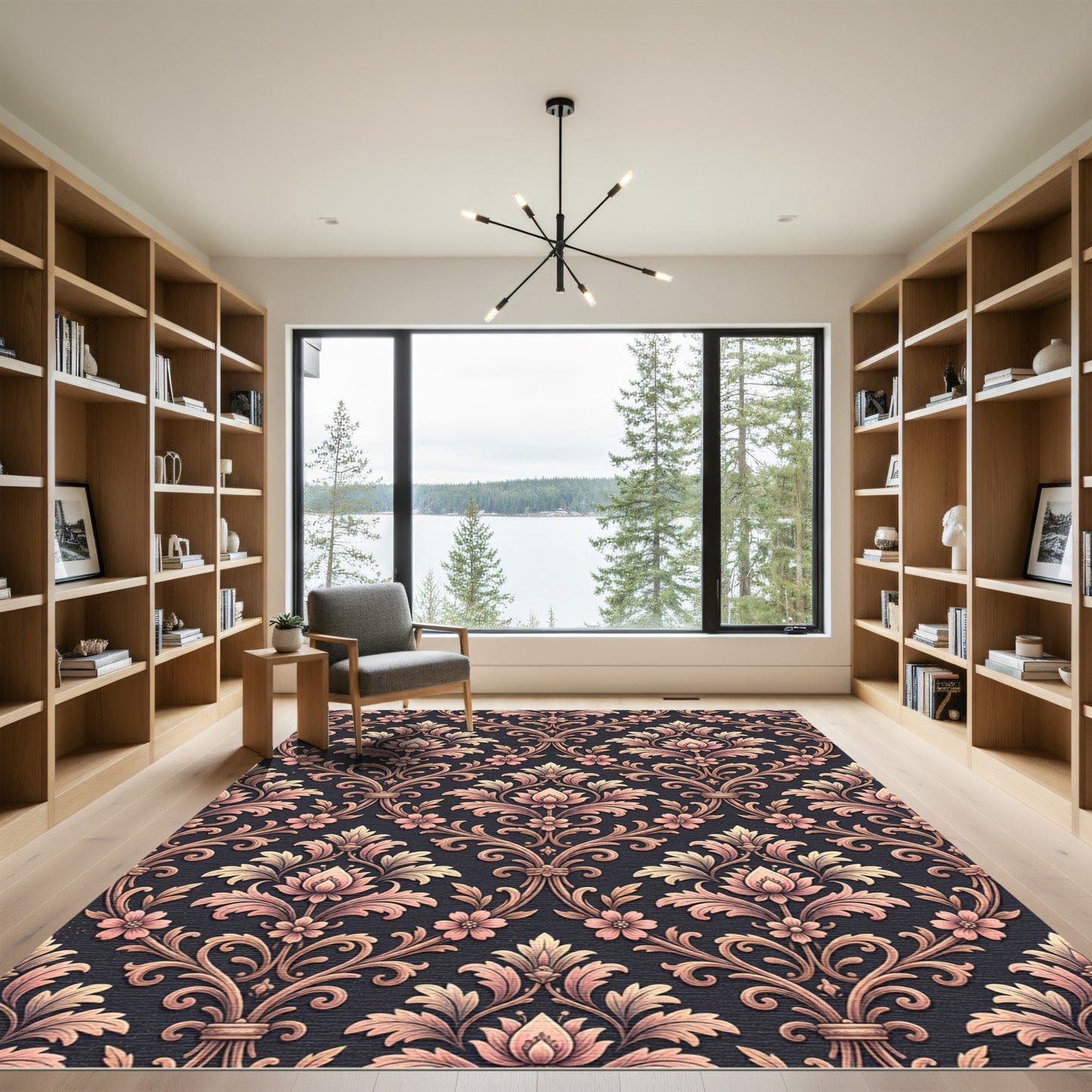 Elegant Pink Floral Acanthus Scroll Rug
