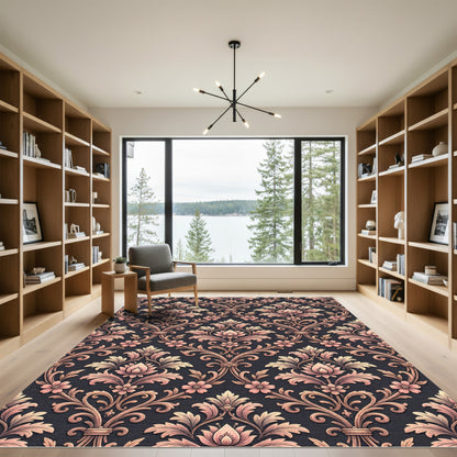 Elegant Pink Floral Acanthus Scroll Rug