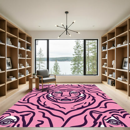 Pink Tiger Face Line Art Rug