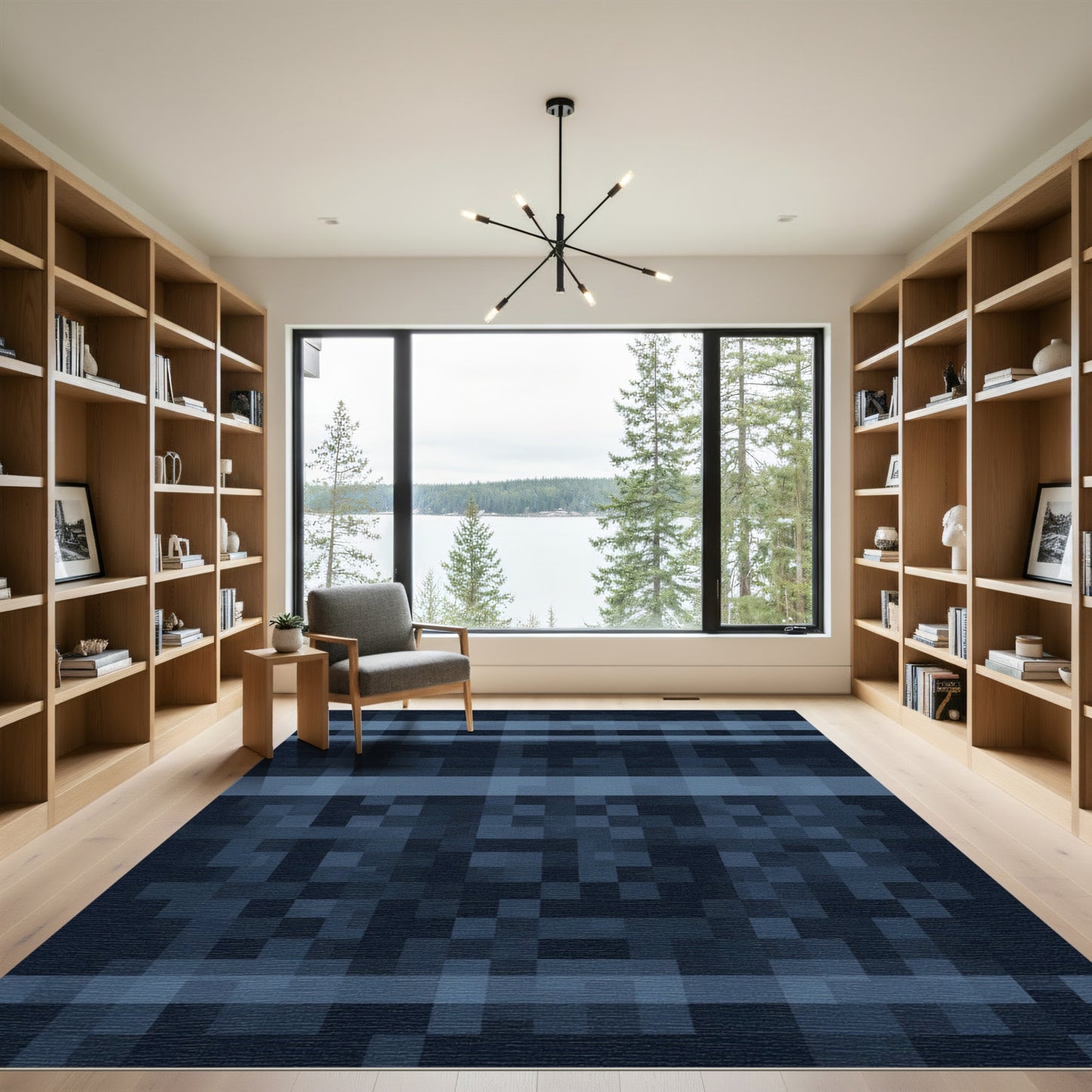 Navy Blue Horizontal Stripe Abstract Rug