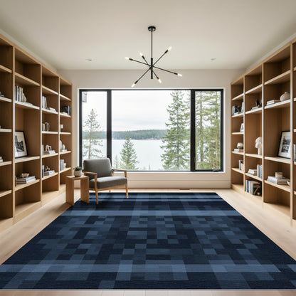 Navy Blue Horizontal Stripe Abstract Rug