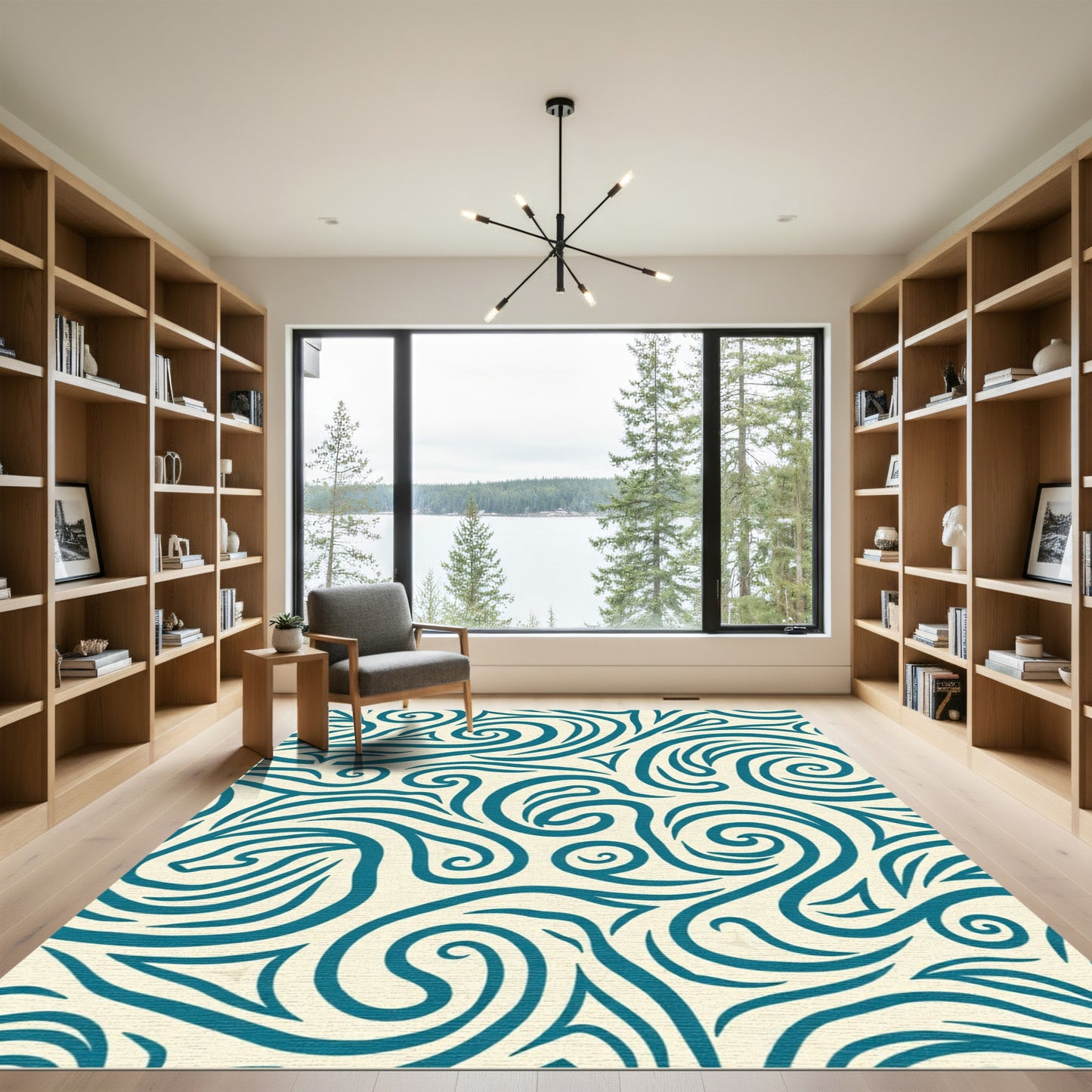 Teal Swirl Abstract Organic Rug