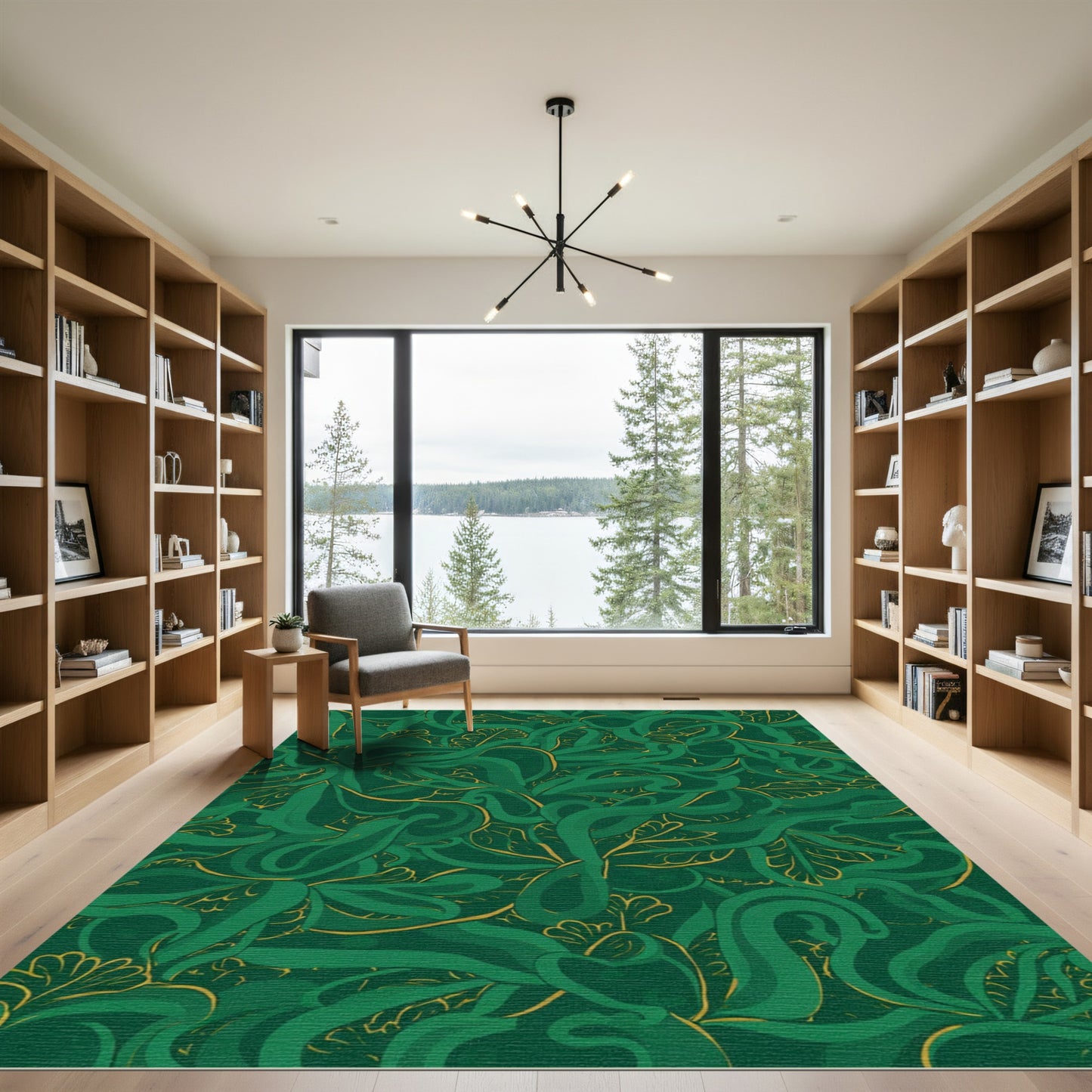 Emerald Green Floral Swirl Abstract Rug