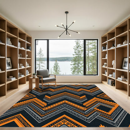 Vibrant Orange Gray Geometric Zigzag Rug
