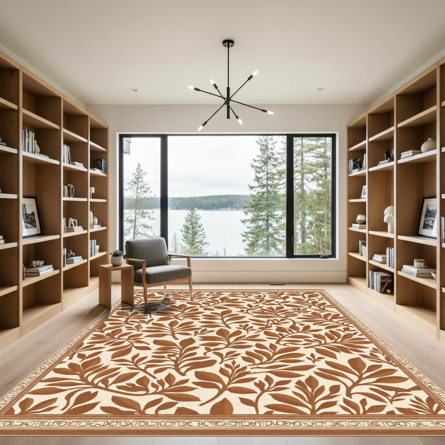 Brown Foliage Branch Pattern Rug