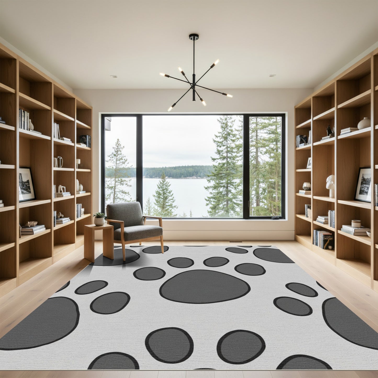 Gray Paw Print Pattern Rug