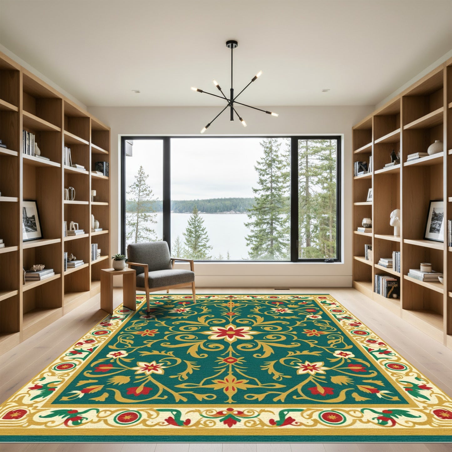 Ornate Teal Floral Medallion Rug