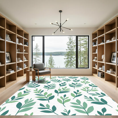 Serene Green Leafy Branches Composition Rug