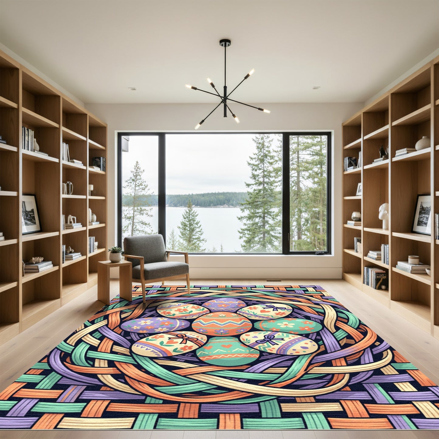 Whimsical Pastel Easter Egg Woven Basket Rug