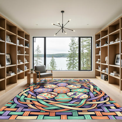 Whimsical Pastel Easter Egg Woven Basket Rug