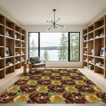 Earthy Brown Abstract Face Collage Rug