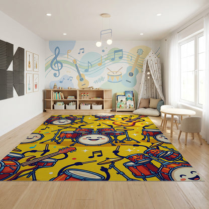 Playful Smiling Drums Guitars Notes Rug