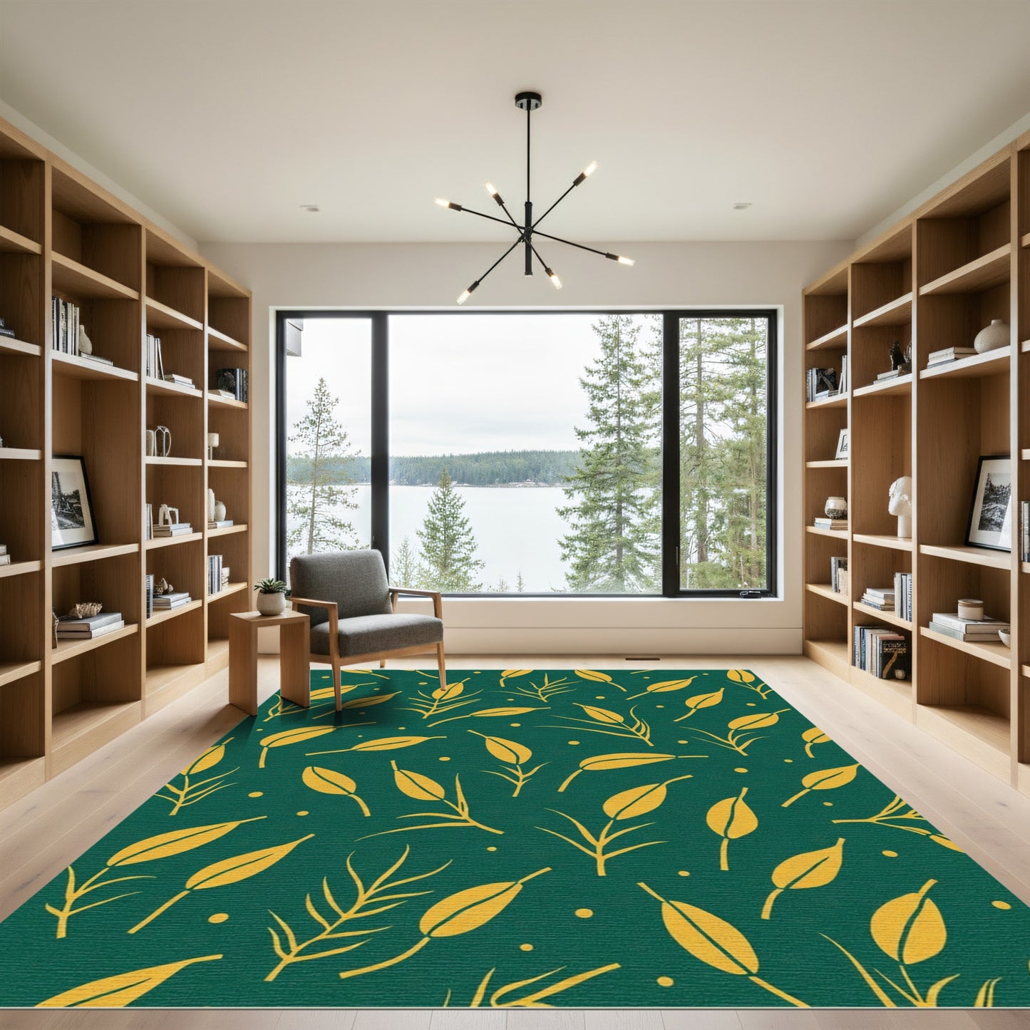 Golden Wheat Stalks On Teal Rug