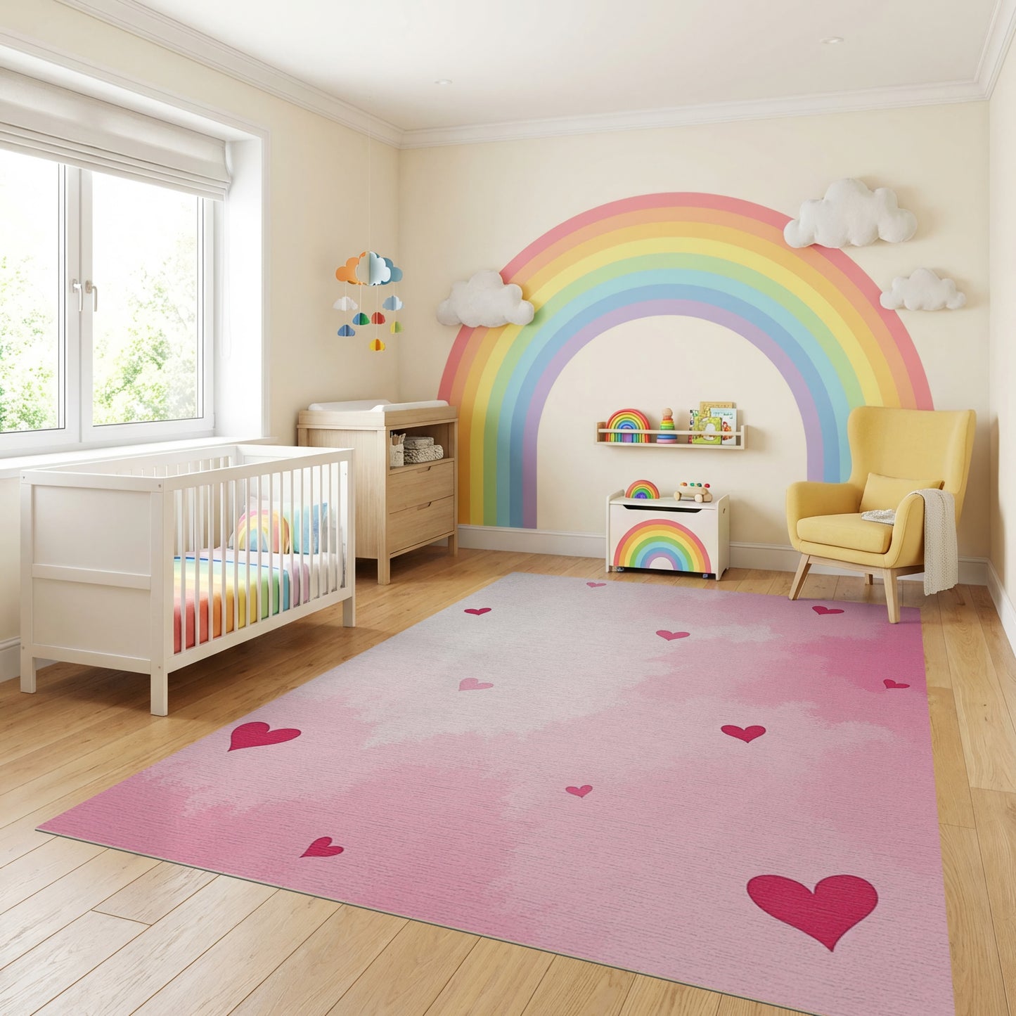 Romantic Pink Scattered Hearts Gradient Rug