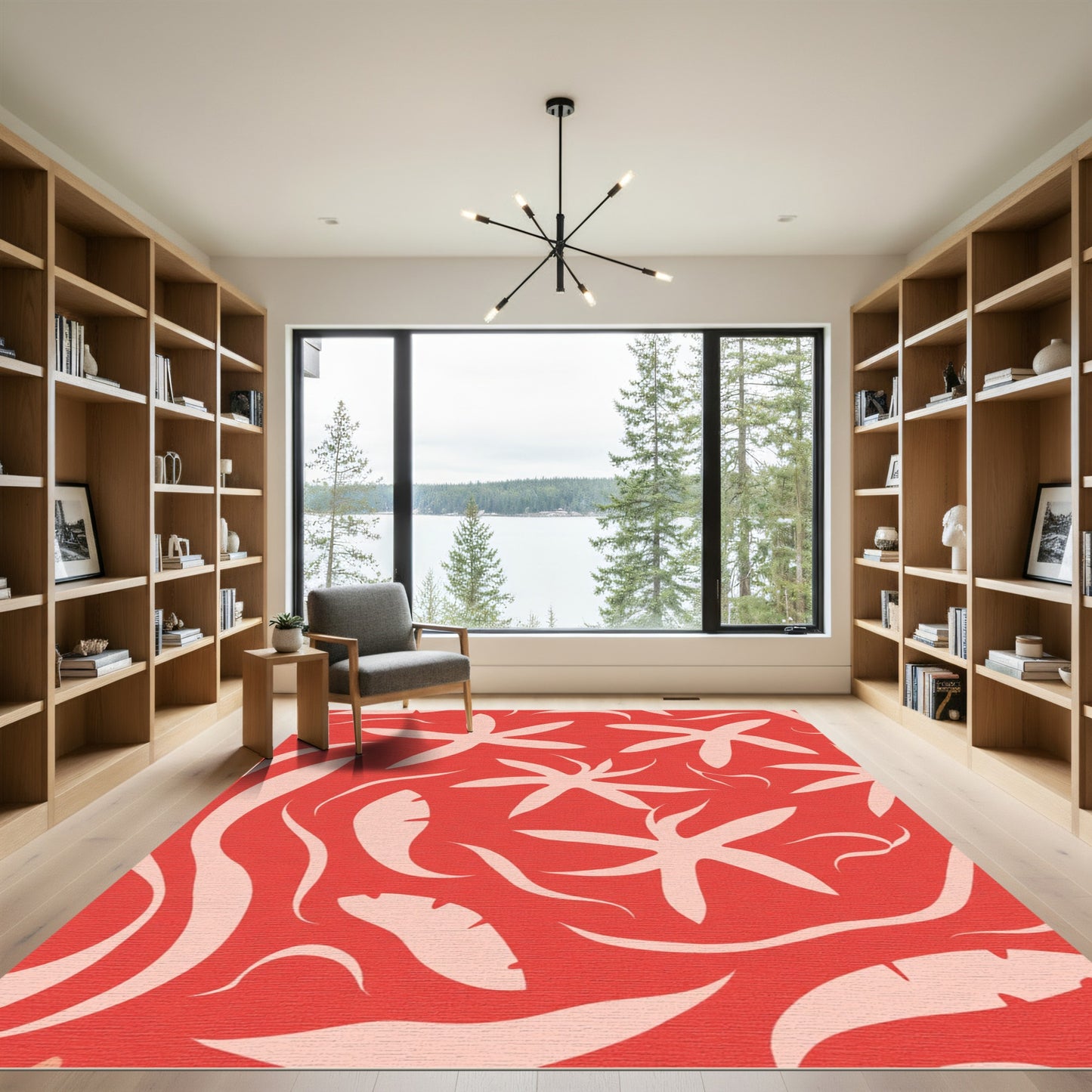 Coral Pink Tropical Foliage Rug